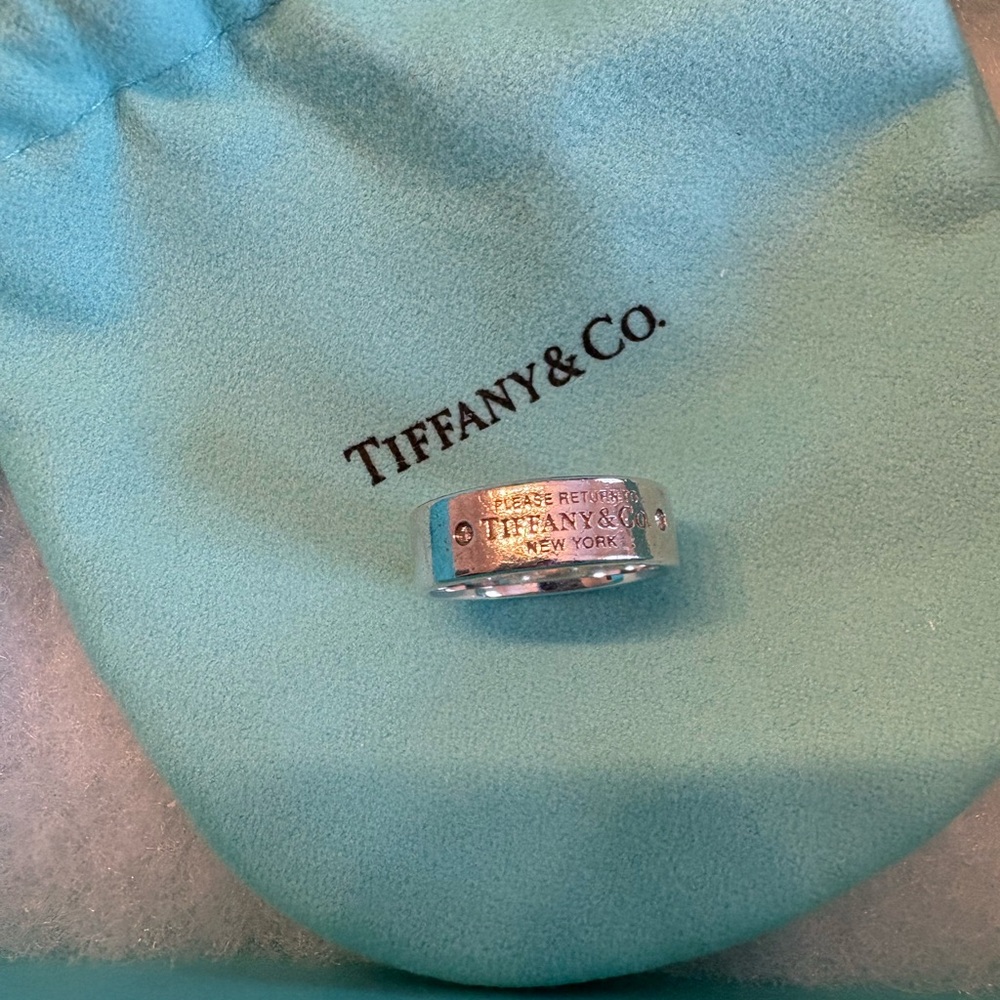 Tiffany & Co. Silver wide band Engraved Band